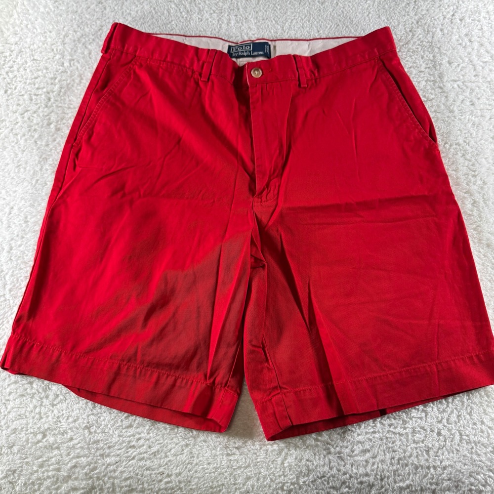 Y2K Polo Ralph Lauren Solid Red Chino Shorts Men's Size 34 Waist 10" Inseam Used